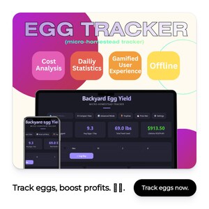 Äggspårning för bakgårdskycklingar | Gamifierad flockhanterare, ROI-kalkylator (offline HTML-app)