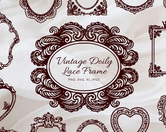 Marcos de encaje vintage con tapetes y bordes victorianos en formato SVG dibujados a mano (paquete)