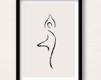 Lámina de arte abstracto de yoga lineal / Decoración minimalista para pared con temática de meditación (Descarga digital)