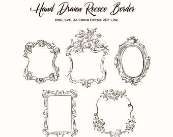 Imágenes prediseñadas de marco rococó dibujado a mano, borde barroco ornamentado PNG SVG