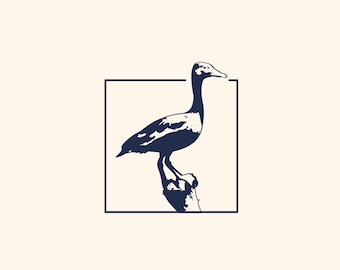 Diseño minimalista de pato, gráfico de silueta de pájaro, arte animal de granja moderna, ilustración sencilla de la naturaleza.