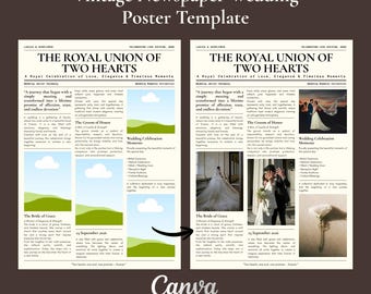 Plantilla de póster de boda estilo periódico vintage / Anuncio de compromiso, Reserva la fecha (Descarga digital)