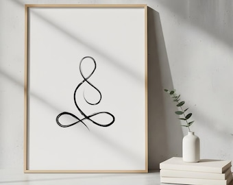 Lámina minimalista de arte lineal de yoga, decoración de meditación zen, póster en blanco y negro (descarga digital)