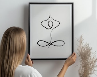 Lámina minimalista de arte lineal de yoga, decoración de pared para meditación zen (descarga digital)