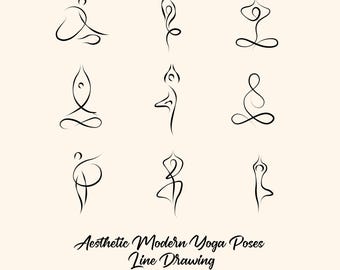 Paquete de imágenes SVG con dibujos lineales de posturas de yoga modernas / Imágenes prediseñadas minimalistas para la atención plena (descarga digital)