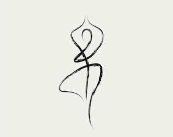 Lámina de arte abstracto de yoga con líneas, póster minimalista de pinceladas zen (descarga digital)