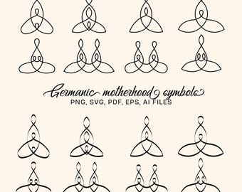 Paquete de archivos SVG con símbolos germánicos de maternidad, arte minimalista de nudos e imágenes prediseñadas de matriarcas nórdicas (descarga digital).