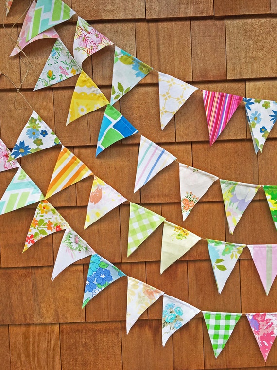 Flag Bunting Vintage Fabric Garland Sustainable Fabric Etsy