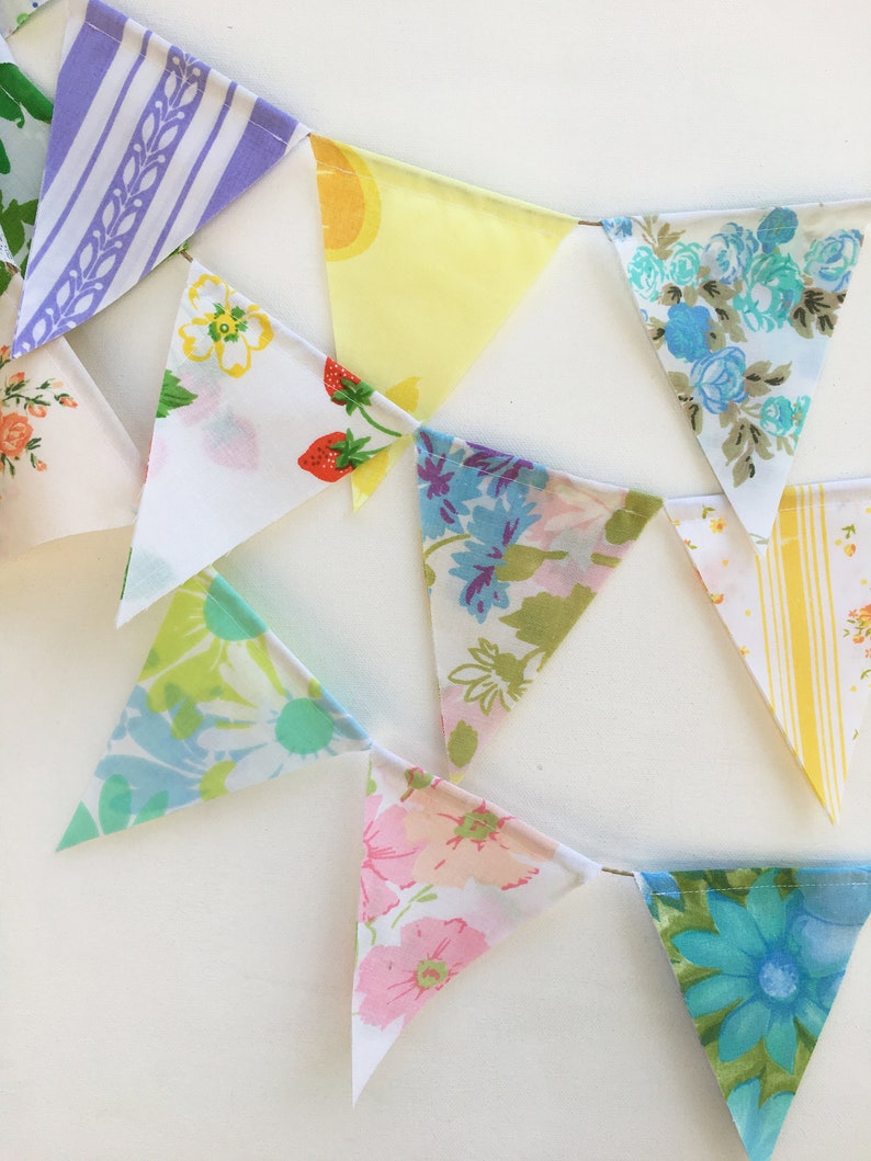 Flag Bunting Vintage Fabric Garland Fabric Banner Garland Etsy