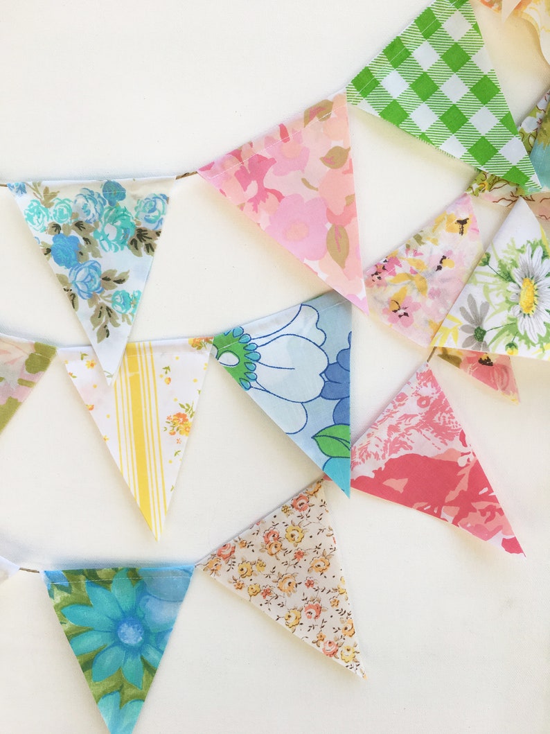 Flag Bunting Vintage Fabric Garland Sustainable Fabric Etsy
