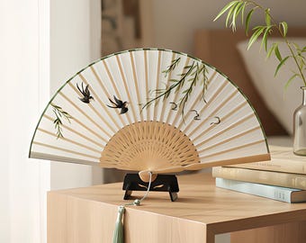 Folding Hand Fan | Chinese Embroidered Silk | Wedding Decor Gift