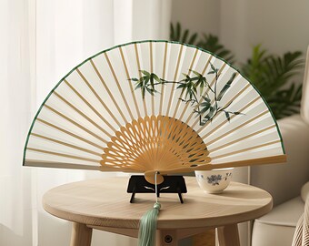 Abanico plegable / Arte chino en seda / Diseño de naturaleza bordado / Regalo de recuerdo de boda