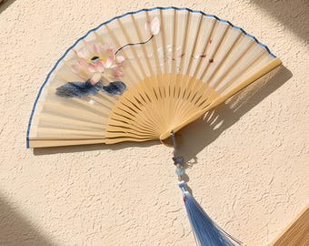 Chinese Folding Fan | Embroidered Silk Bamboo | Wedding Favor Gift
