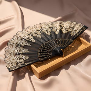 VTG Lace Decorative Hand Fan in Brown and Gold handcrafted in Spain “Flamenco” Vintage 1980s Hand Painted Spanish Abanico Hand Fan  main image 4