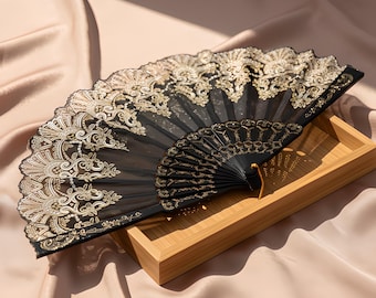 Chinesischer Handfächer | Bestickte Spitze Faltbar | Hochzeit Gastgeschenk