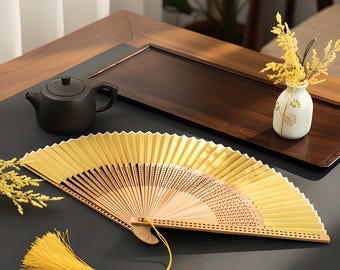 Gouden opvouwbare handwaaier mahjongbot: Chinese huwelijksbedankje, zomeraccessoire (8,66 inch)