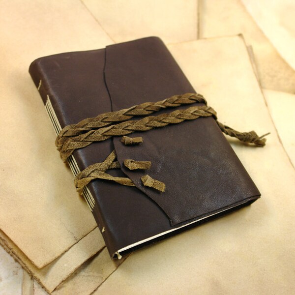 Braided - Handmade Leather Journal - Brown Leather Notebook / Diary