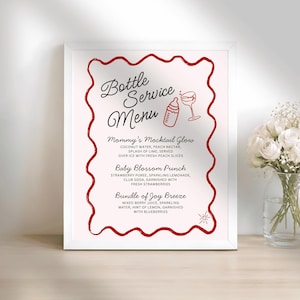 Bottle Service Menu Sign for Baby Shower - Gender Neutral Mocktail Bar (Printable Template with Red Wavy Border), Tk22