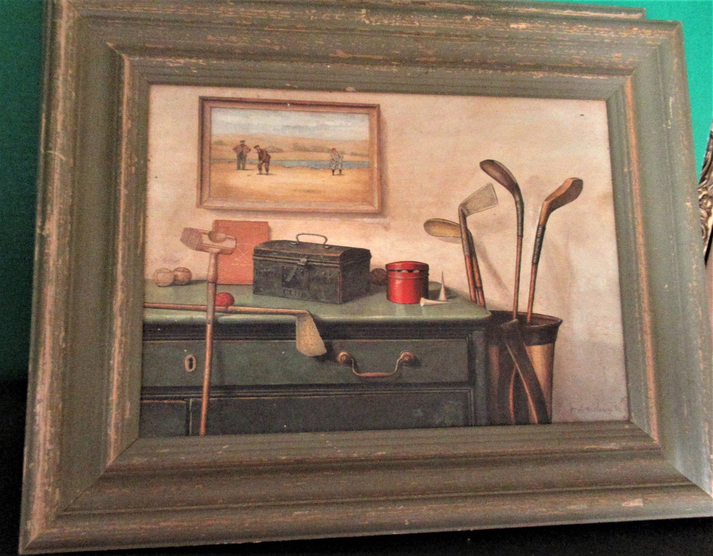 GOLF Pair of framed golf pictures in Vintage antiqued green Etsy