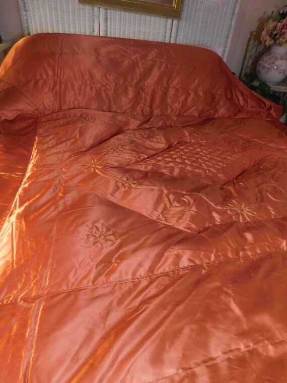 Quilt Bright Orange Comforter Throw Blanket Down Filled 66 X Etsy
