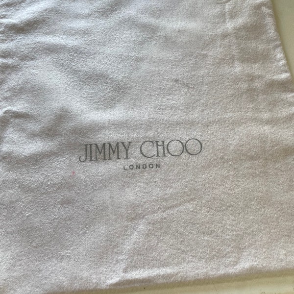 Jimmy Choo white cotton drawstring bag 10 x 13" new, never used great for travel, pack items in bag gray letters on white washable soft