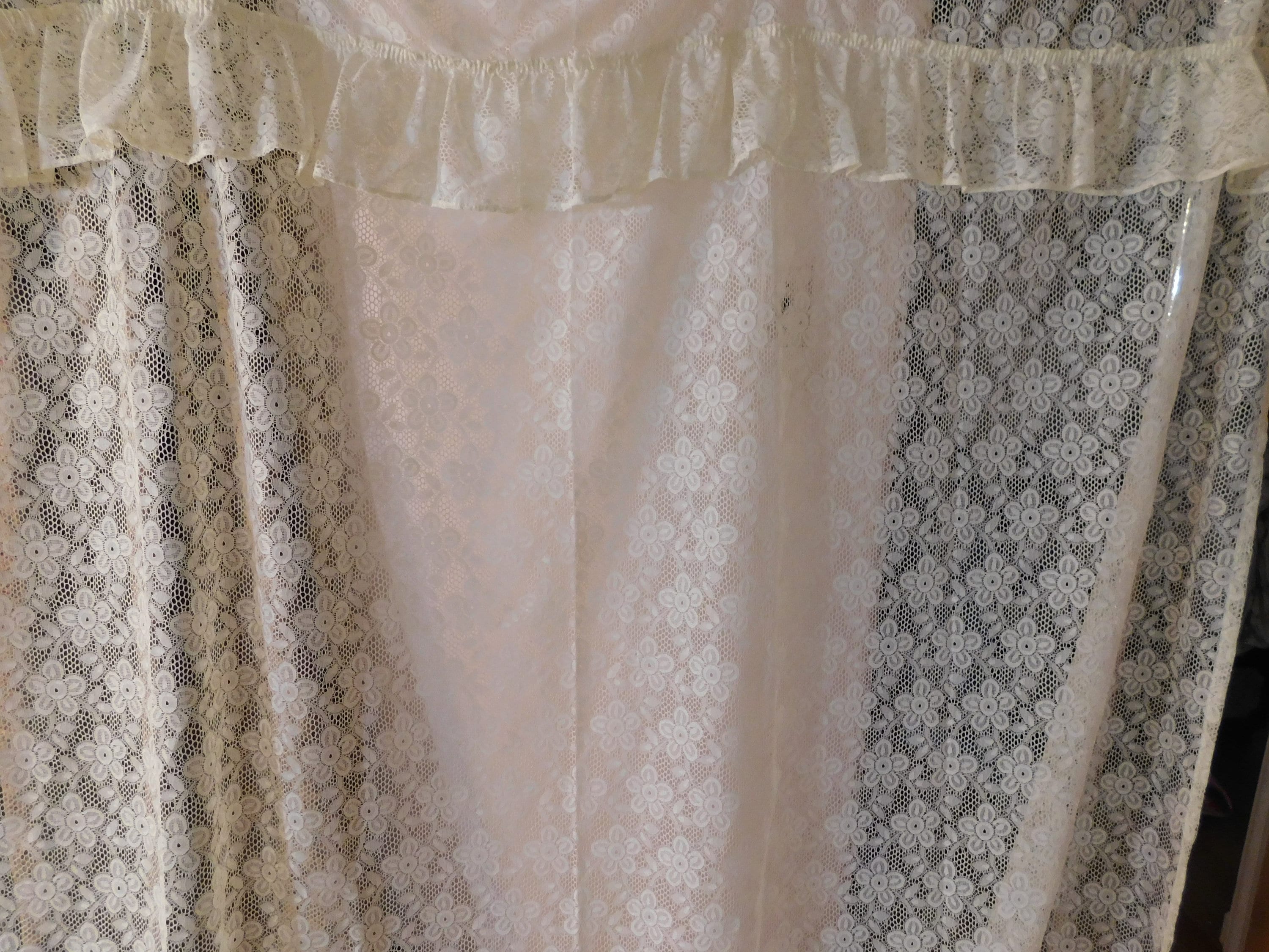 Vintage Shower Curtain White lace w attached valance 64 Etsy