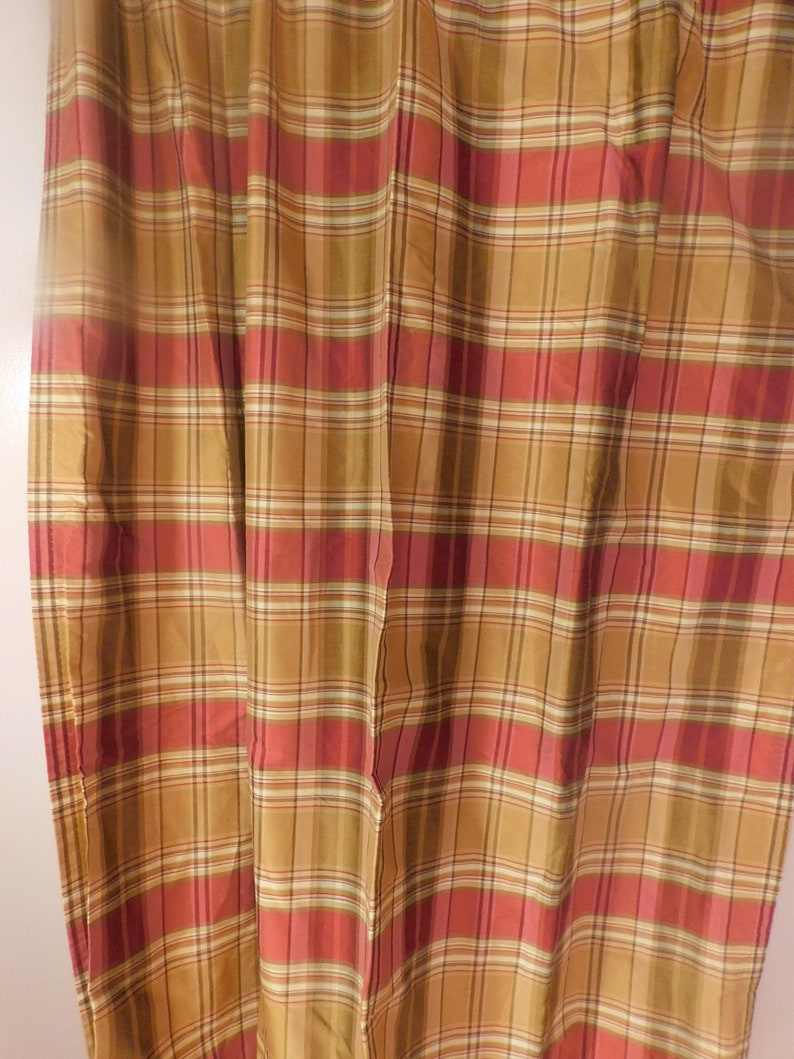 4 Panels Taffeta Drapes Red Gold Plaid Lined W Rod Pockets Etsy