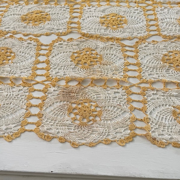Pr Runners Table runners Whit w Yellow French Lace Hand crocheted Lace 14 x 46" and 12 x 38"Magnificent Table runners or on a Dresser