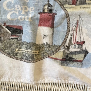 Wunderschönes Geschirrtuch CAPE COD 16 x 24"Baumwolle gebraucht waschbar w Karte, Segelboot, Windmühle,Vogel, tolles Geschenk