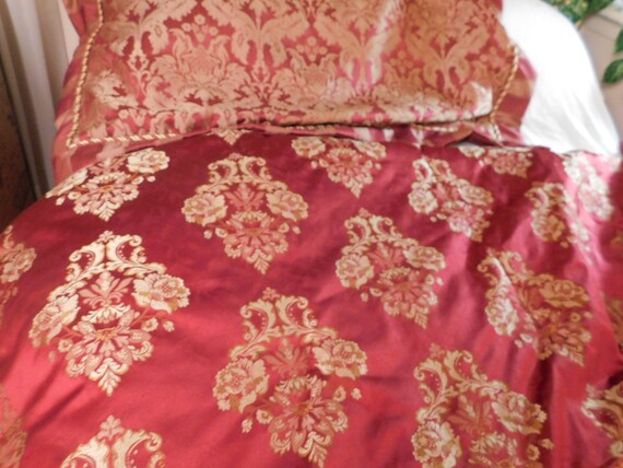 Bedspread Silk Comforter 6 Pc Set Waterford Ruby Red W Gold Etsy