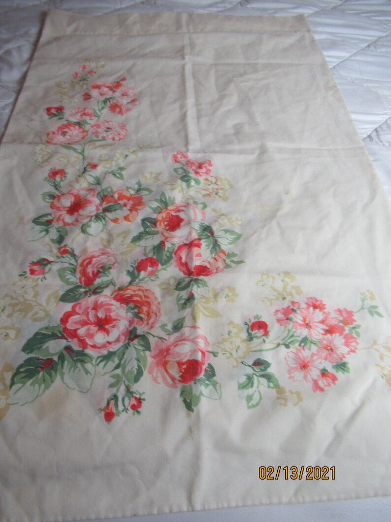 Percale Permanent Press Queen Size Pillow Case White W Pink Etsy