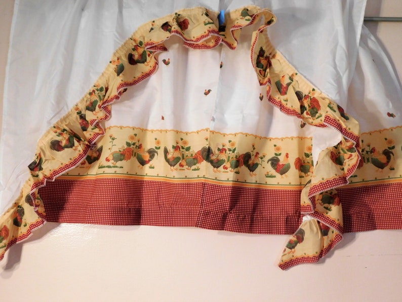 Drapes 3 Pc Kitchen Curtains Roosters W Red White Gingham Etsy