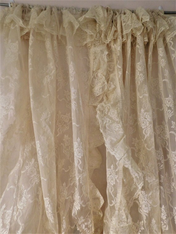 Antique Vintage Drapes 4 Pc 2 Panels French Lace W Matching Etsy