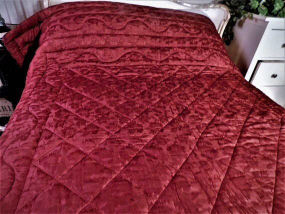 Antique Magnificent 40 S Comforter Burgundy Red Satin With Etsy