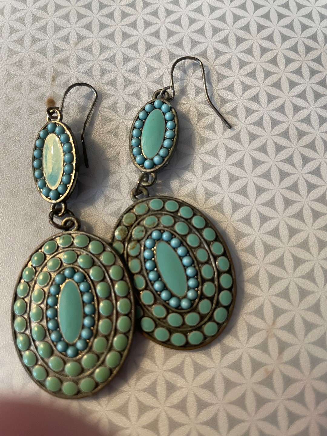 Earrings Turquoise Drop Jewelry on Silver W Ear Wires 2 Drop Oval Drops