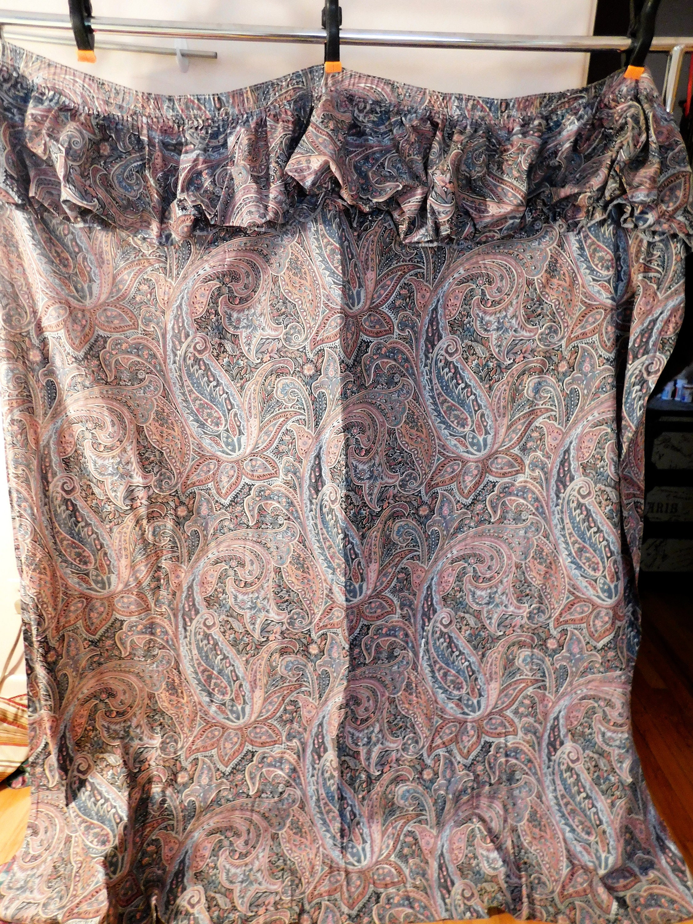 Shower Curtain Beautiful Paisleyblue W Pink Big Ruffled Etsy