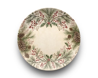 Weihnachtsteller, Winterberry Pine 10" Unzerbrechlicher Festtagsteller Hergestellt in den USA
