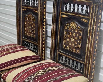 Antieke Syrische ingelegde stoelen - paar - Damascus-stijl - Handgemaakte meubels uit het Midden-Oosten c. 1900