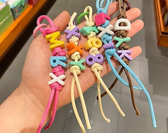 Llavero personalizado con nombre / Colgante para bolso con cuentas de cuerda gruesa, etiqueta para mochila