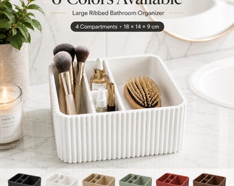 Organizer da bagno a coste, porta pennelli per il trucco a 4 scomparti, vassoio portaoggetti per strumenti di bellezza, 6 colori