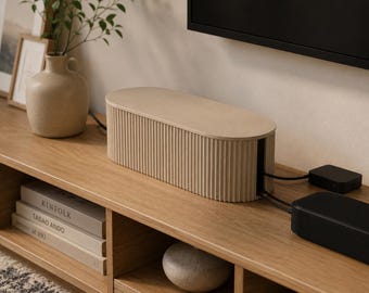Riffle Cable Management Box - Ribbed Pill-Shaped Cord Hideaway with Lid