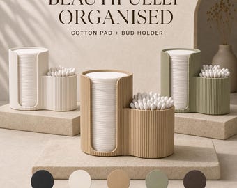 Cotton Pad & Bud Holder — Ribbed Bathroom Organiser | Dual Cotton Round | Swab Storage | Vanity Decor