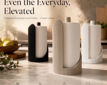 Soporte para toallas de papel — Soporte acanalado para rollos de cocina / Soporte curvo acanalado para encimera / Decoración de cocina moderna Japandi / PLA mate