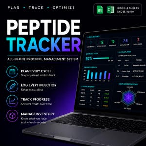 Peptide Tracker Spreadsheet | Injection Log, Cycle Planner (Excel, Google Sheets)