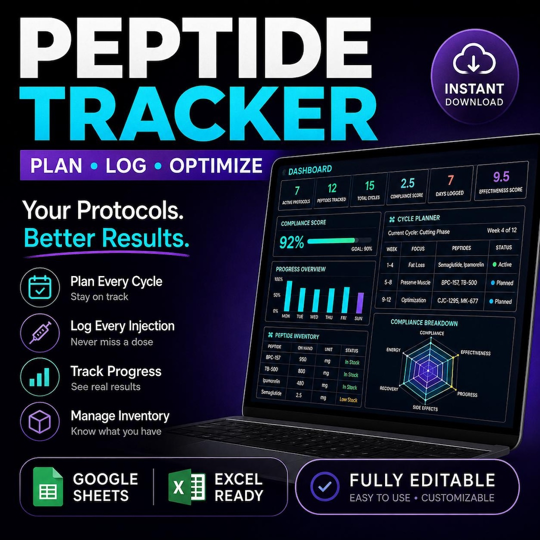 Peptide Injection Log Peptide Tracker Spreadsheet | Injection Log, Cycle Planner (excel ...