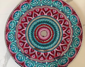 Hand Painted Mirror Mandala Wall Art – Dot Art Mosaic – Vibrant Boho Decor – Round Acrylic Painting