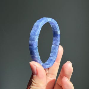 Natural Tanzanite Tile Bracelet, 10mm Flat Rectangle Beads, Minimalist Wristband