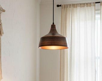 Handmade Hammered Copper Pendant Light – Moroccan Boho Ceiling Lamp