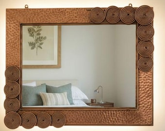 Handmade Copper Wall Mirror, Moroccan Hammered Mirror, Rustic Bathroom Vanity Mirror, Vintage Copper Home Decor, Artisan Wall Hanging