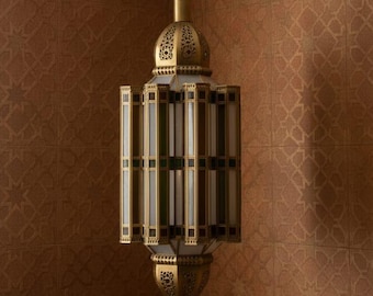 Large Moroccan Lantern Pendant Light, Handmade Brass Hanging Lantern, Islamic Ceiling Lamp, Moroccan Chandelier, Vintage Glass Pendant .
